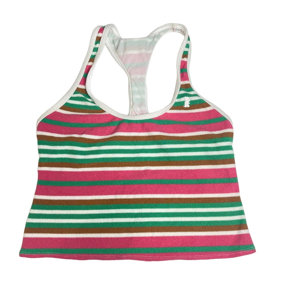 new OG Juicy ❤︎ 3PC Terry Swim Set ❤︎ Tank Bikini + Skirt ❤︎ Pink Green Stripe - Picture 2 of 16